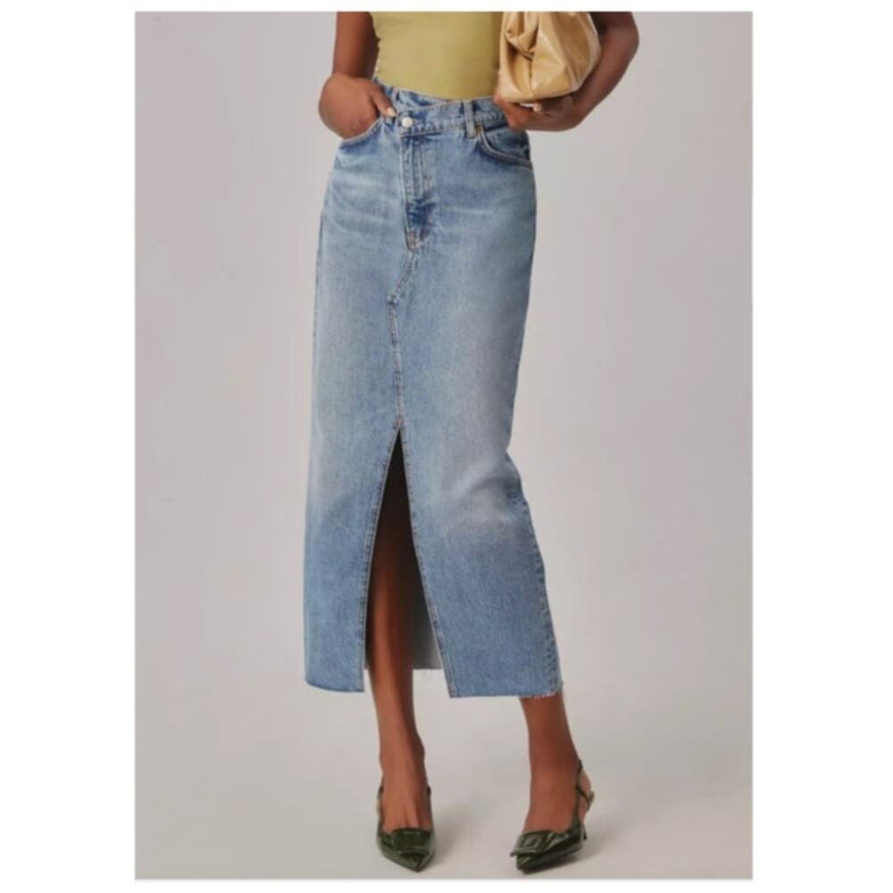 Reformation Nila Long Denim Midi Skirt Size 29 Women's High Waist Organic Cotton